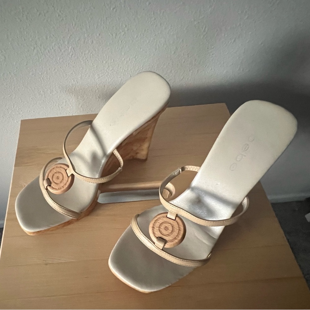 Vintage Bebe Wedge Sandals with Wooden Accents - Picture 3 of 11